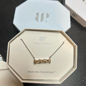 Bomb party smoky topaz cubic zirconia on rhodium, plating bar necklace new